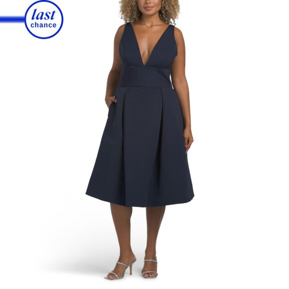 AMSALE Navy V-neck Cocktail Dress With Pockets - Picture 1 of 2